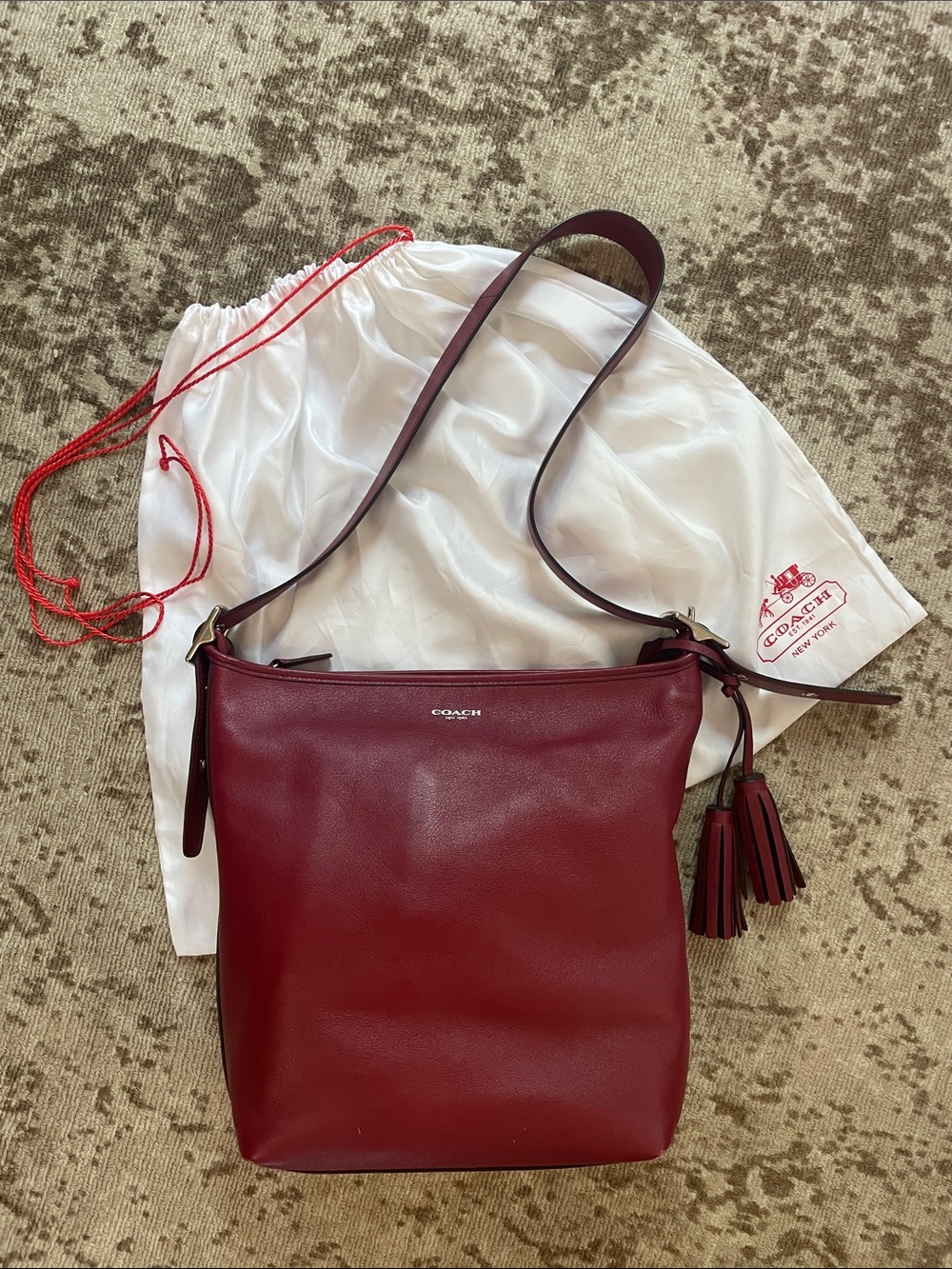 Coach Legacy Leather Tassel Hobo Shoulder Bag with Tassel Red/Burgandy